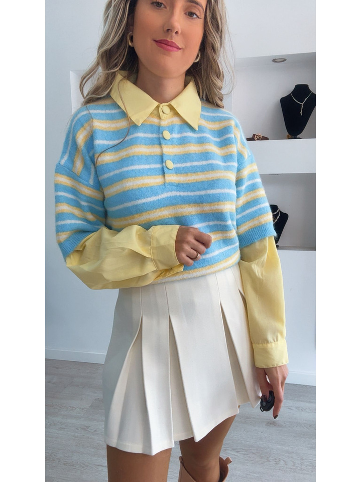 Camisola de malha com detalhes de camisa na gola e nas mangas - TU 5