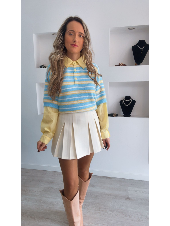 Camisola de malha com detalhes de camisa na gola e nas mangas - TU 3