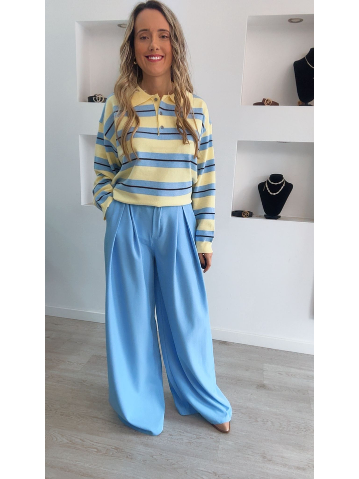 Polo de malha com riscas azuis e amarelas - TU 4