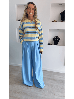 Polo de malha com riscas azuis e amarelas - TU