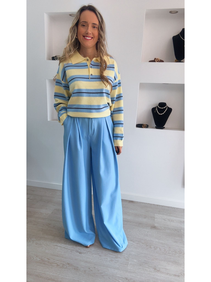 Polo de malha com riscas azuis e amarelas - TU 1