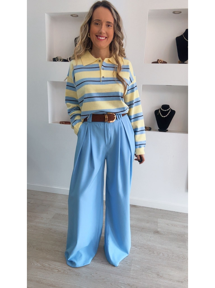 Calça em tecido larga com cinto incluído - TU 3