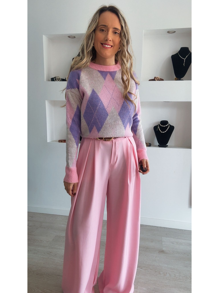 Calça em tecido larga com cinto incluído - TU 9