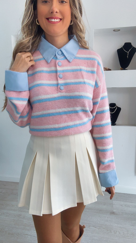 Polo com riscas e camisa azul - TU