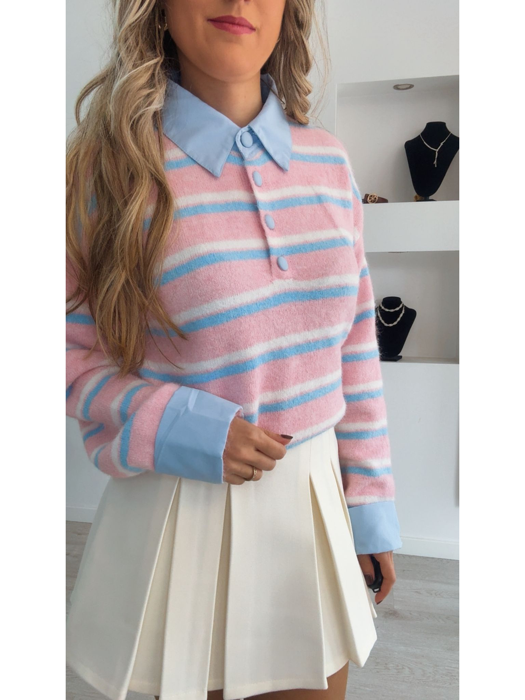 Polo com riscas e camisa azul - TU 4