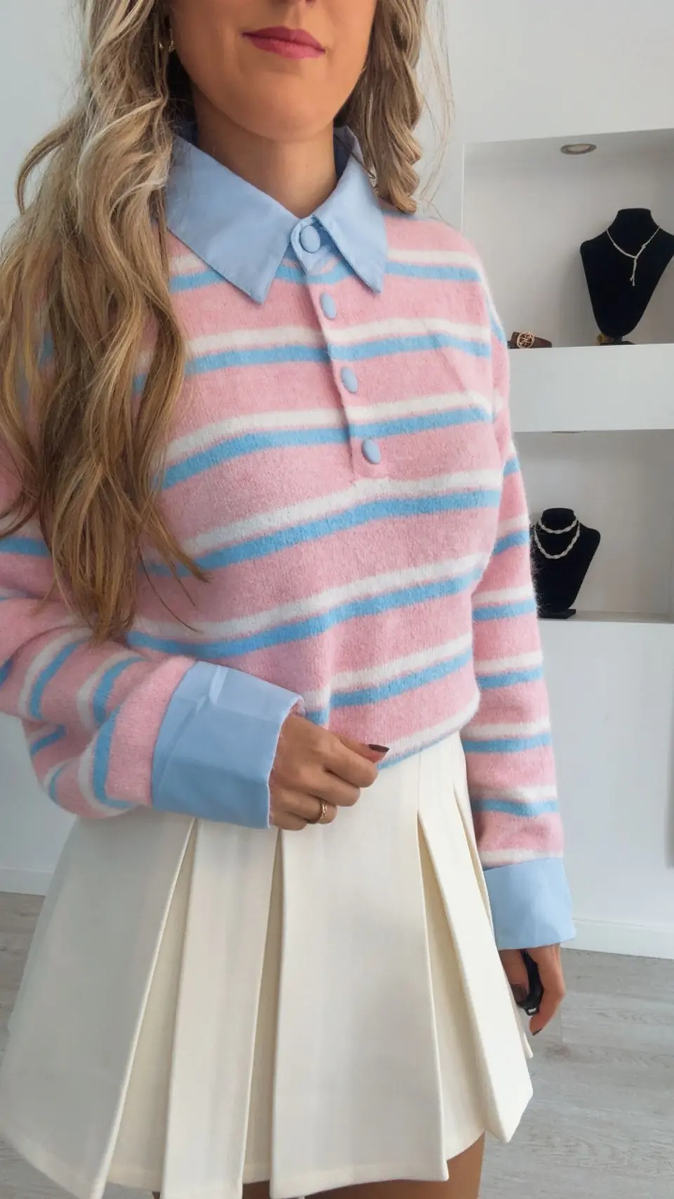 Polo com riscas e camisa azul - TU 4