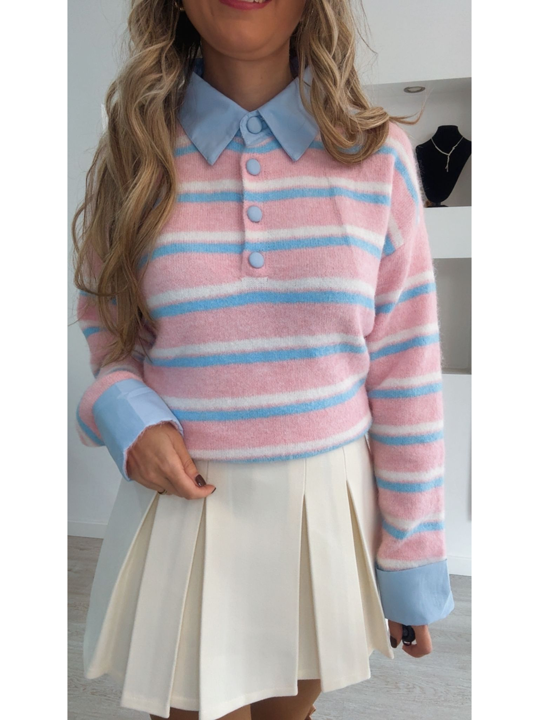 Polo com riscas e camisa azul - TU 5