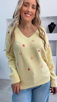 Camisola de malha amarela com corações rosa - TU - Thumbnail 4