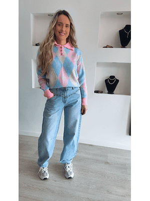 Polo de malha com gola rosa - TU