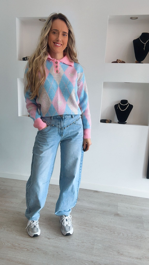 Polo de malha com gola rosa - TU