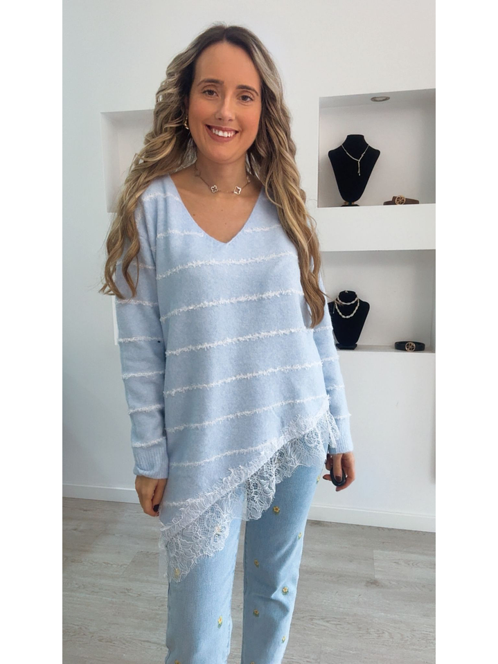 Camisola de malha com renda mais comprida de um lado - TU 4