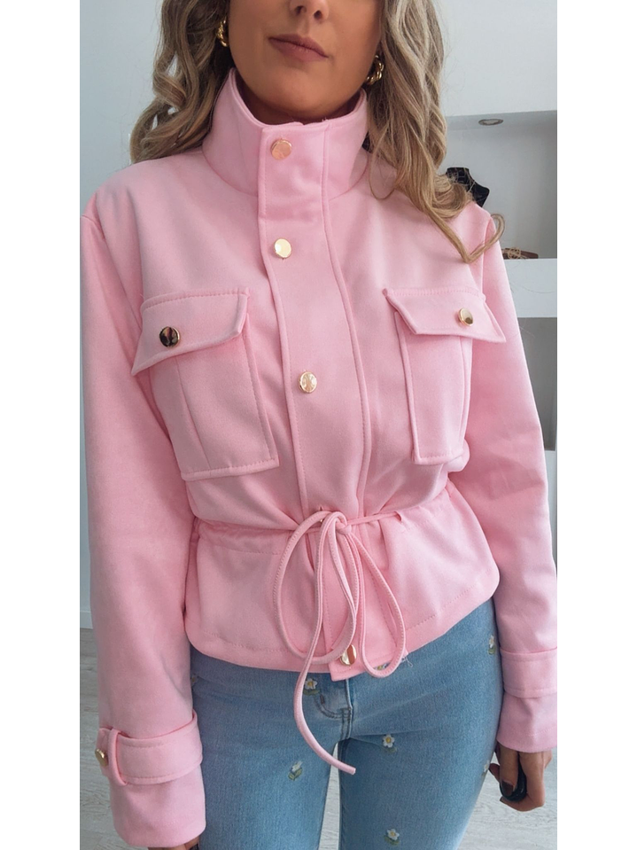 Casaco em pele de pêssego ajustável na cinta - TU 6