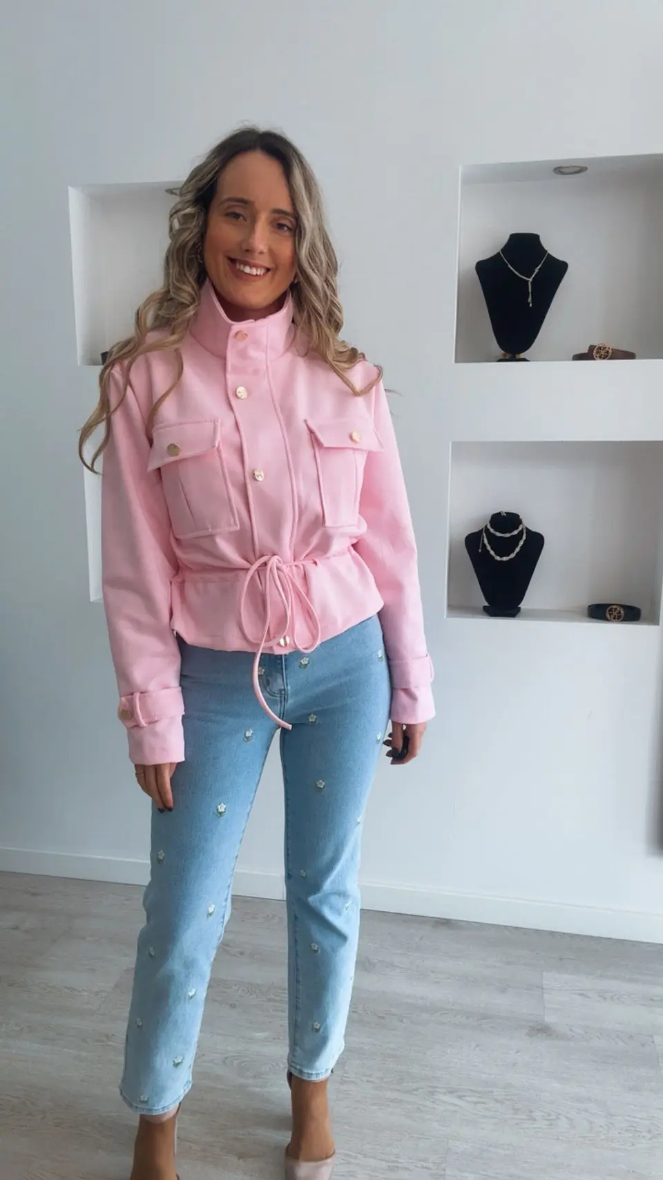 Casaco em pele de pêssego ajustável na cinta - TU 1