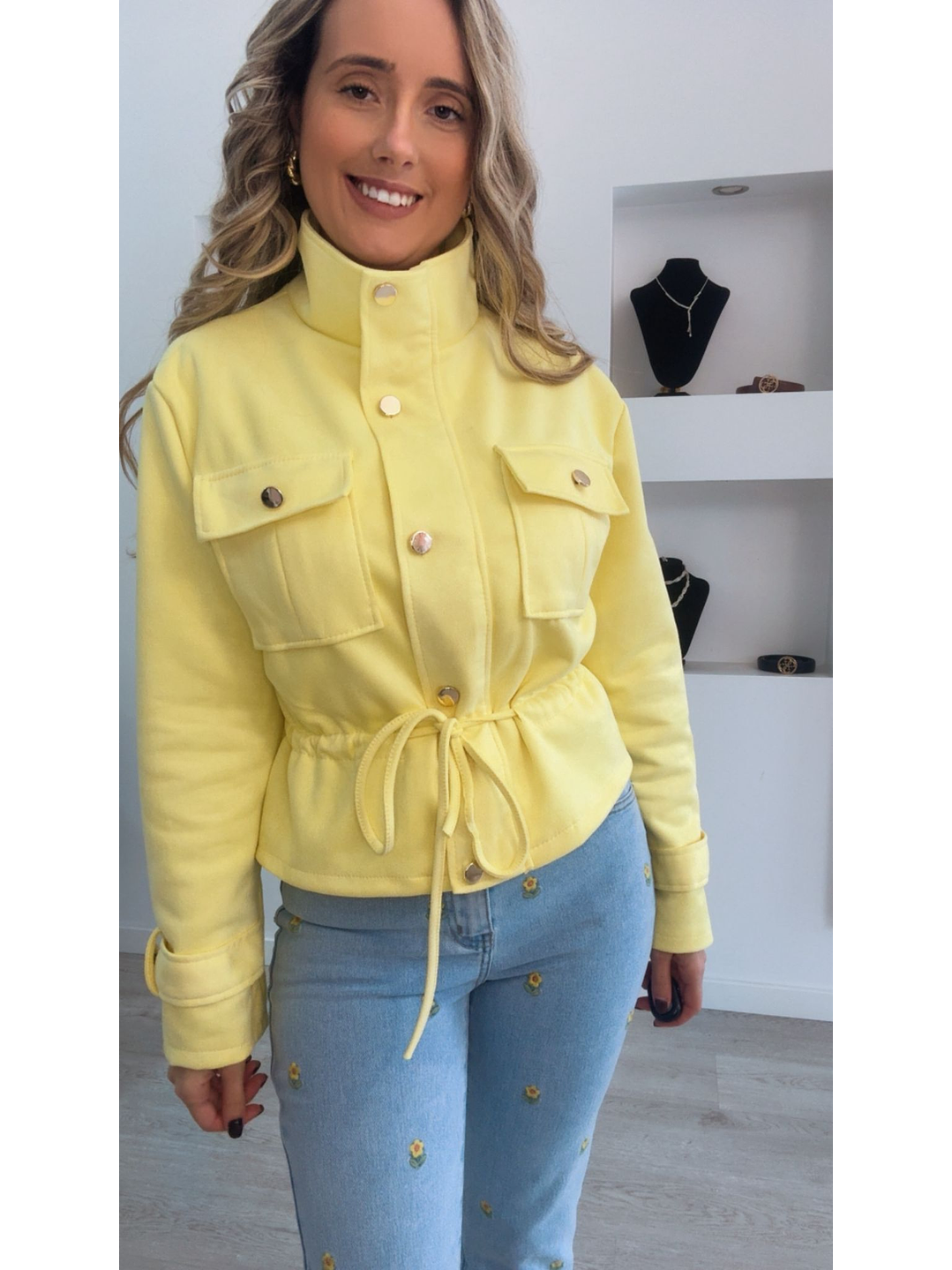 Casaco em pele de pêssego ajustável na cinta - TU 1