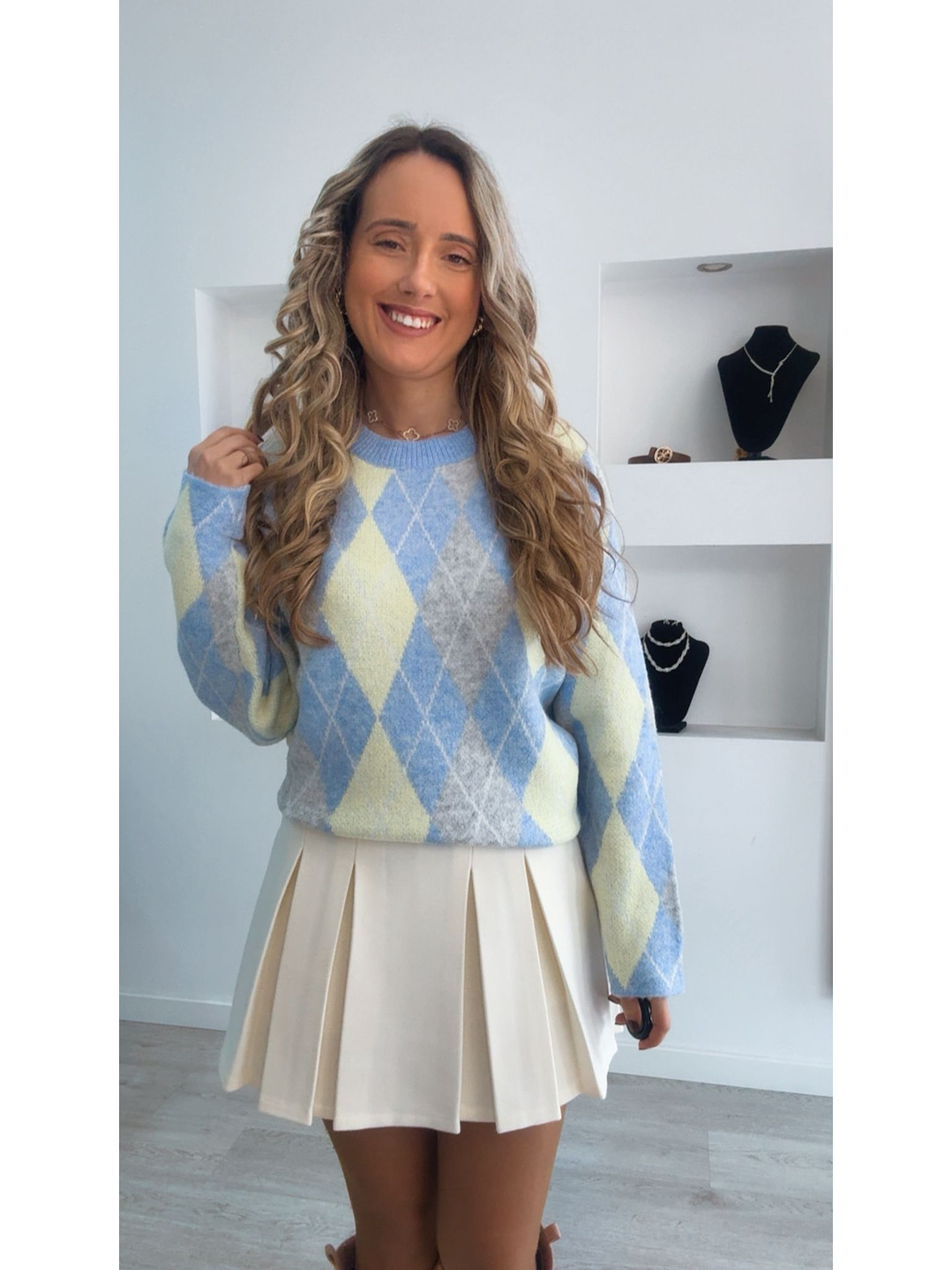 Camisola de malha com losangos - TU 1