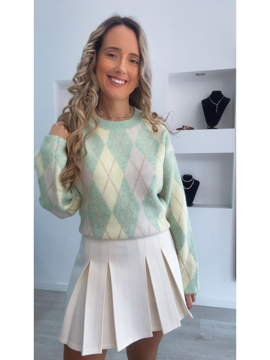 Camisola de malha com losangos - TU 4