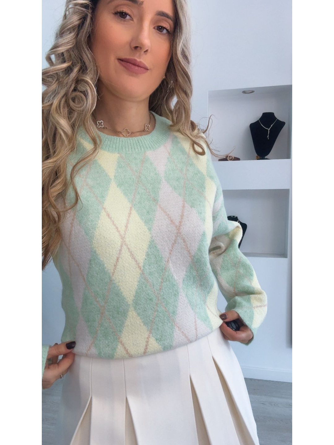 Camisola de malha com losangos - TU 5