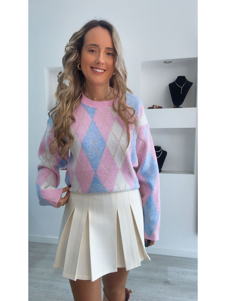Camisola de malha com losangos - TU 8
