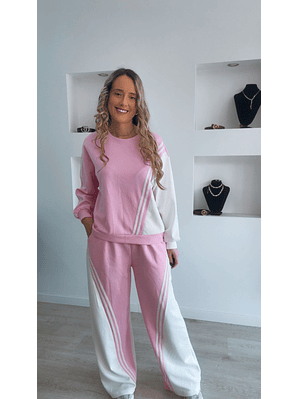 Fato de treino rosa e branco com riscas - TU