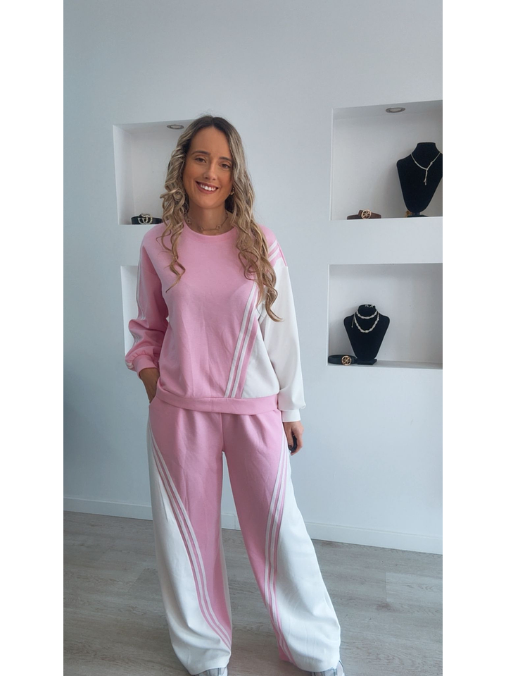 Fato de treino rosa e branco com riscas - TU 1