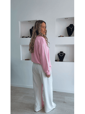 Fato de treino rosa e branco com riscas - TU