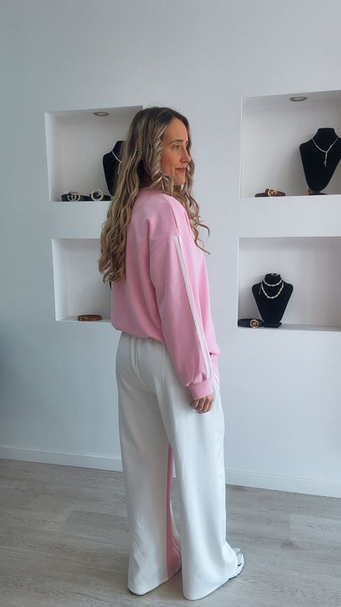 Fato de treino rosa e branco com riscas - TU