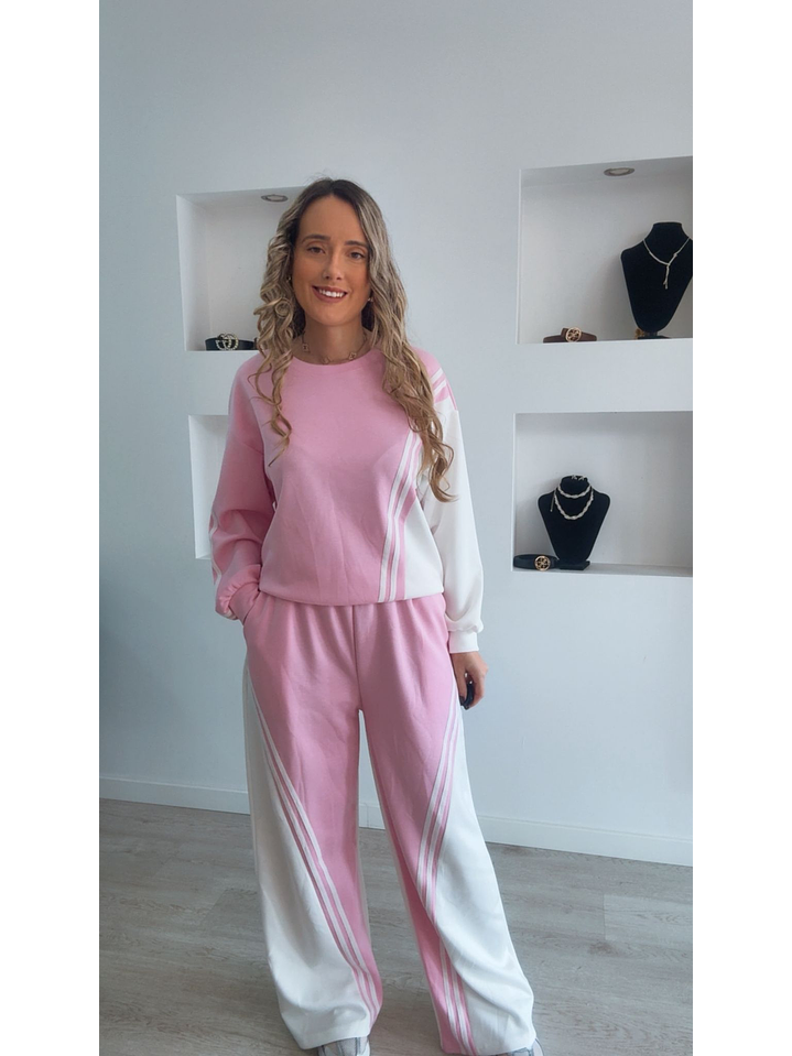Fato de treino rosa e branco com riscas - TU 5