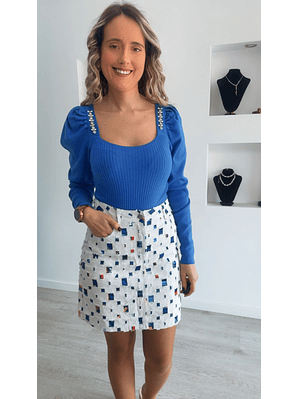 Camisola de malha com detalhe de brilhantes - TU