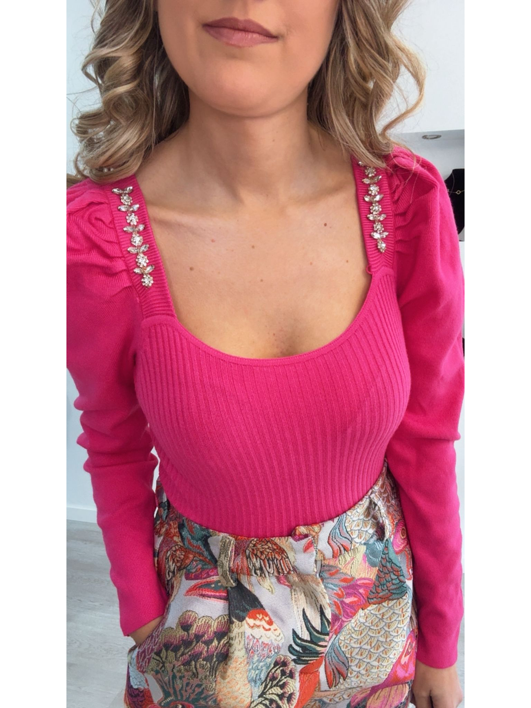 Camisola de malha com detalhe de brilhantes - TU 7