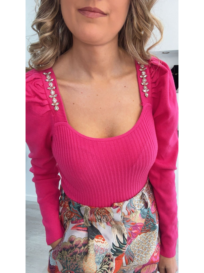 Camisola de malha com detalhe de brilhantes - TU 7