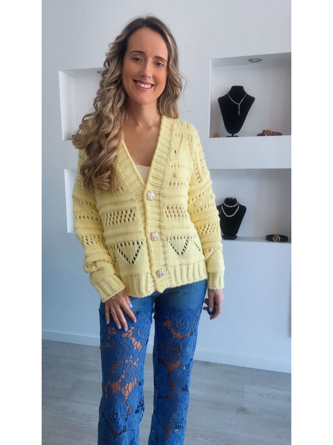 Casaco de malha com botões dourados - TU 1