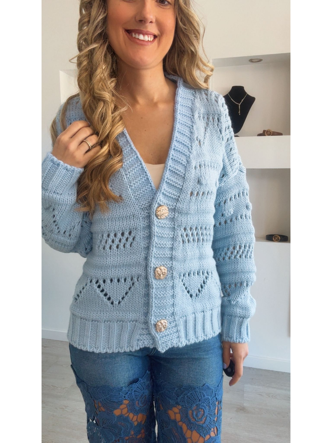 Casaco de malha com botões dourados - TU 9