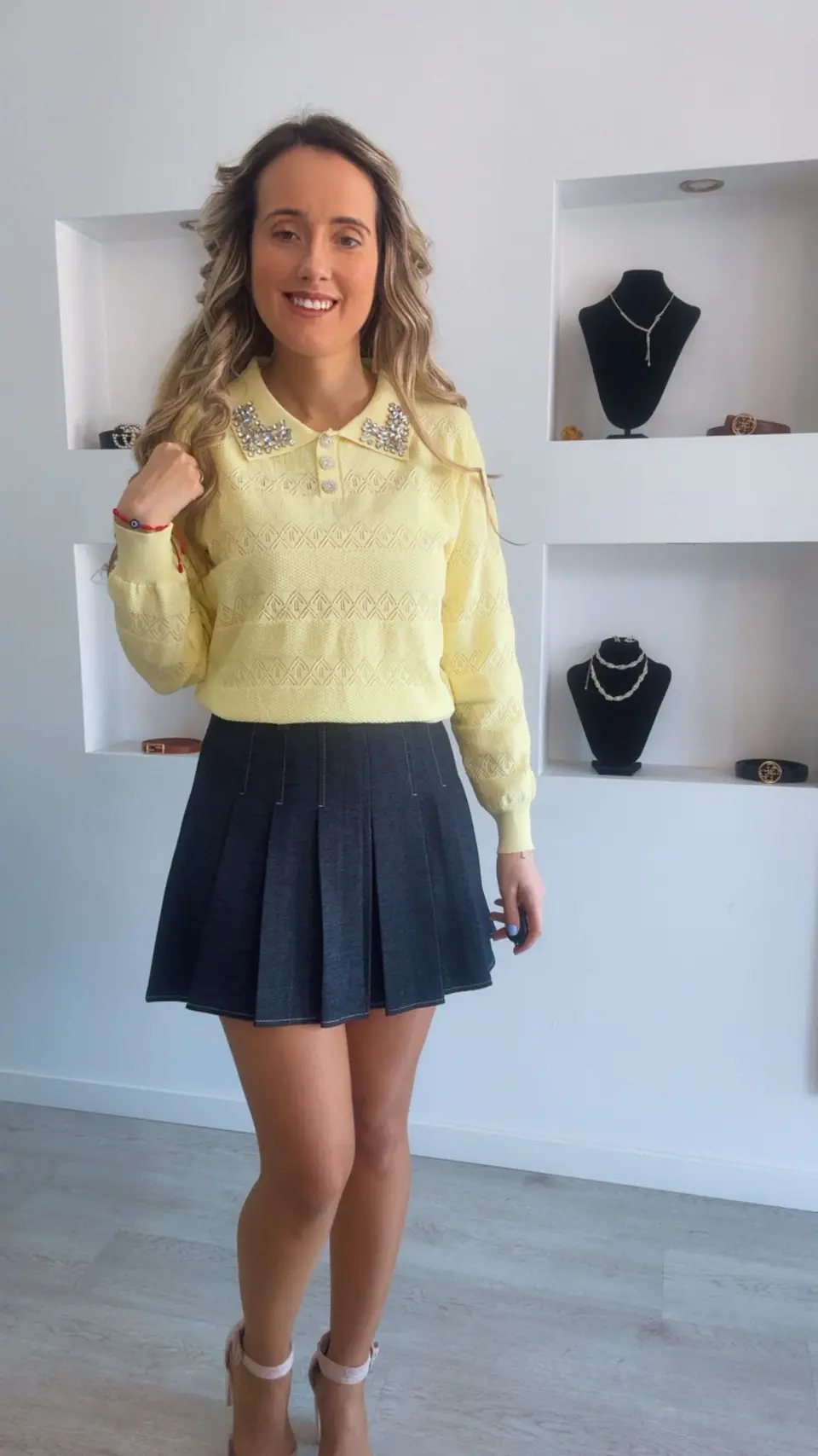 Saia‑calção de ganga com pregas 4