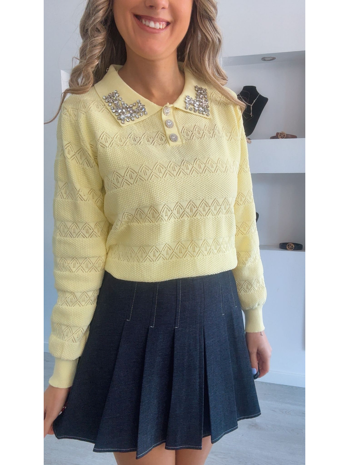 Saia‑calção de ganga com pregas 3