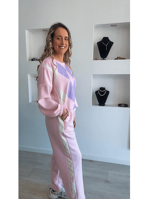 Fato de treino losangos com elástico na cinta - TU