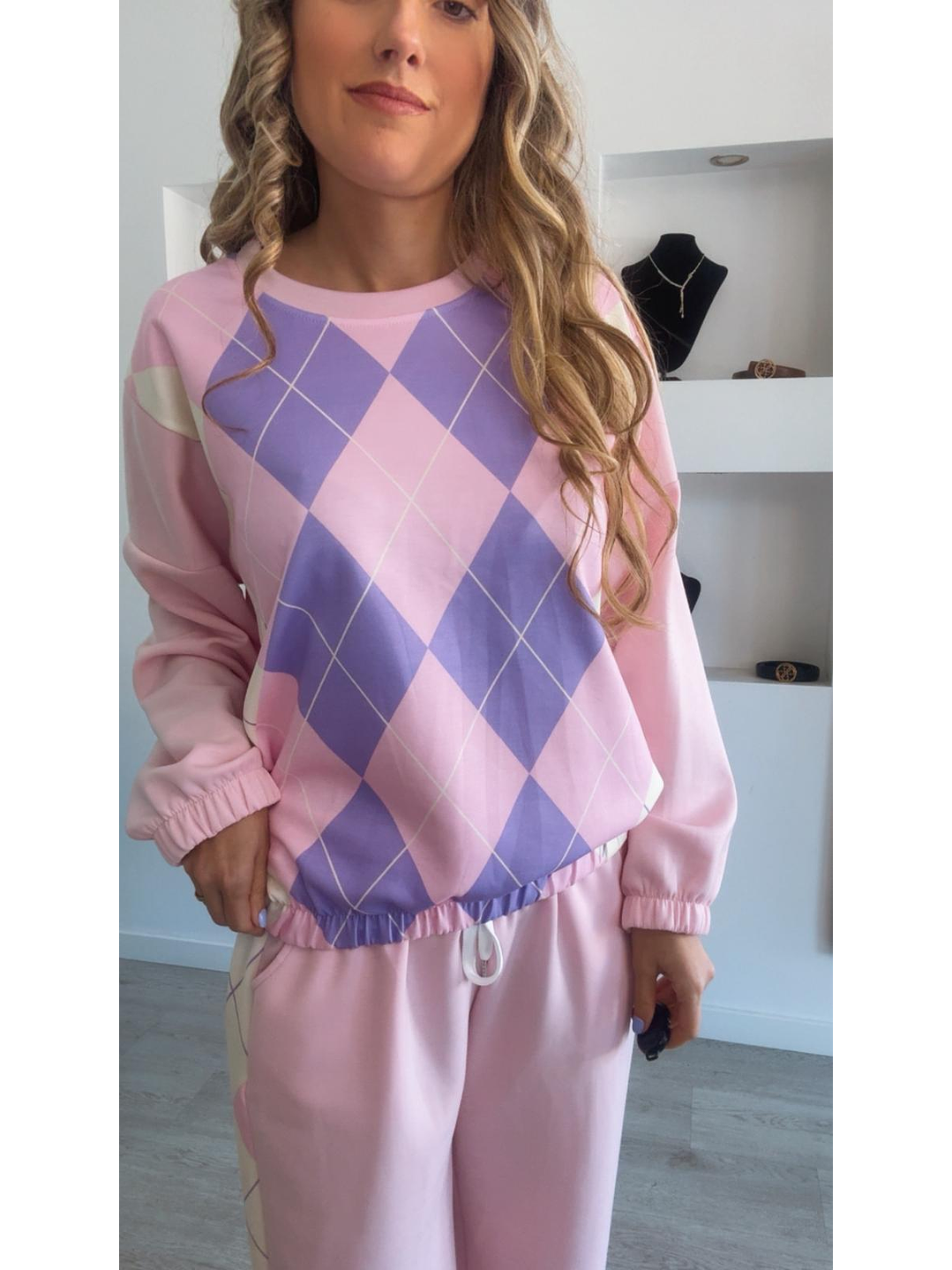 Fato de treino losangos com elástico na cinta - TU 6