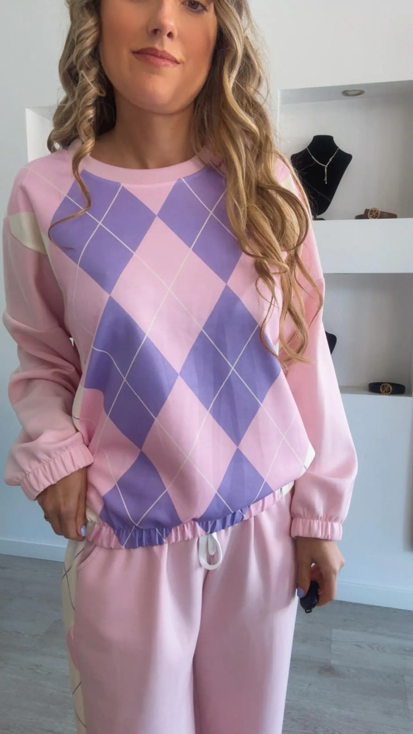 Fato de treino losangos com elástico na cinta - TU 6