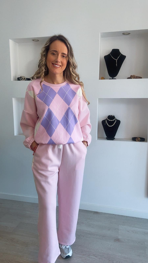 Fato de treino losangos com elástico na cinta - TU