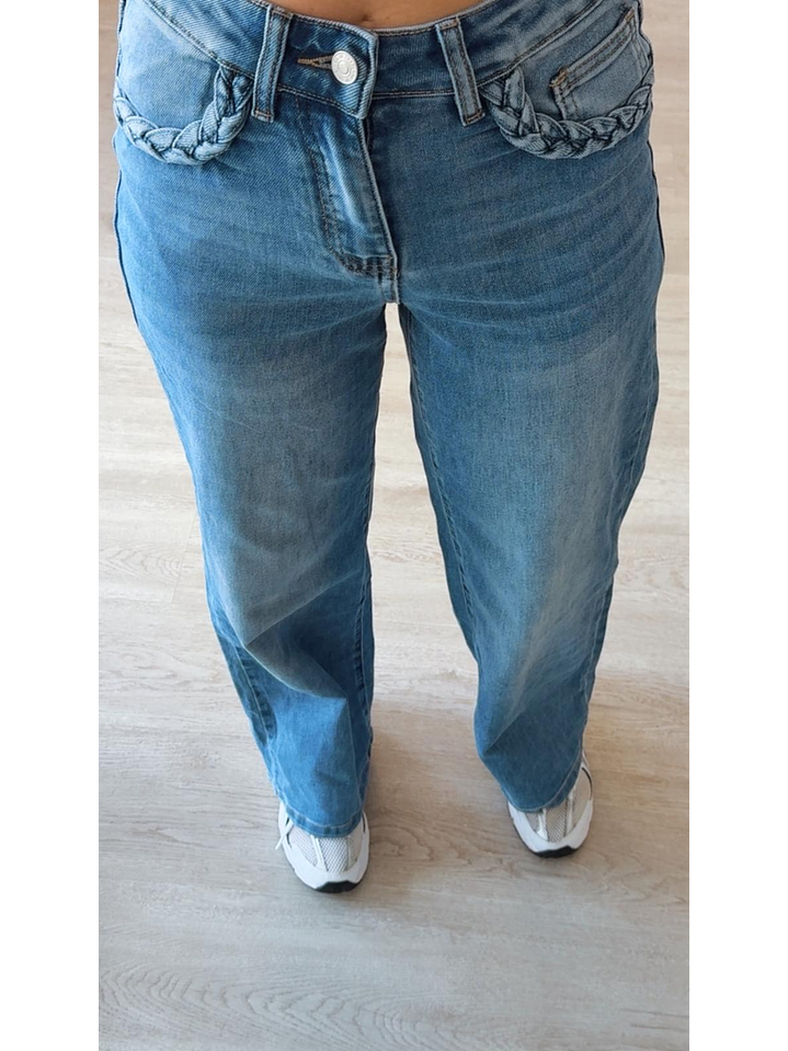 Calça de ganga com tranças nos bolsos 6