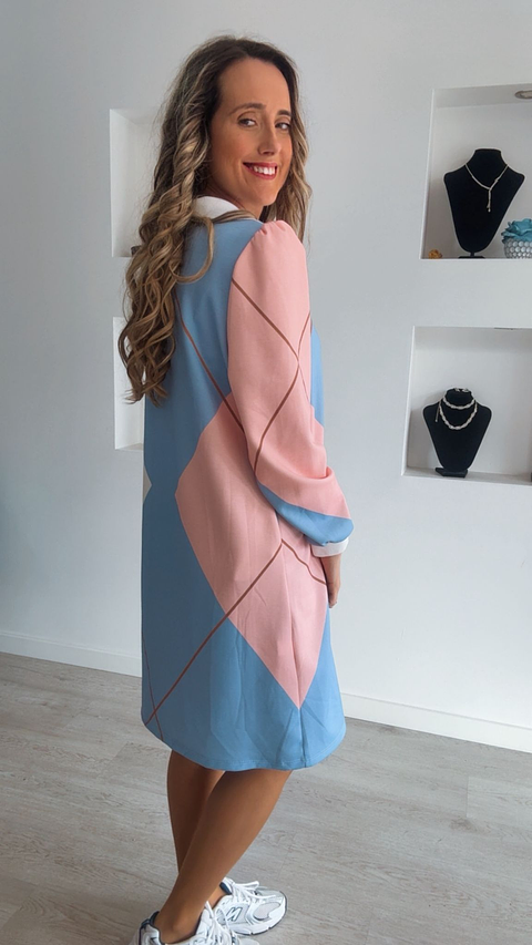 Vestido losangos com bolsos - TU