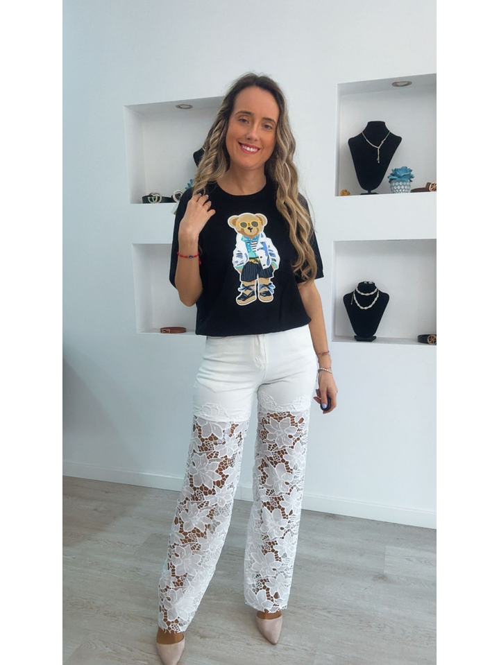 Calça com renda em flores 6