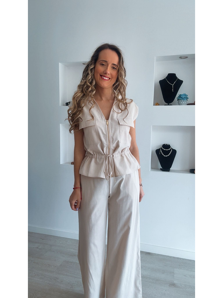 Conjunto em linho ajustável na cinta 3