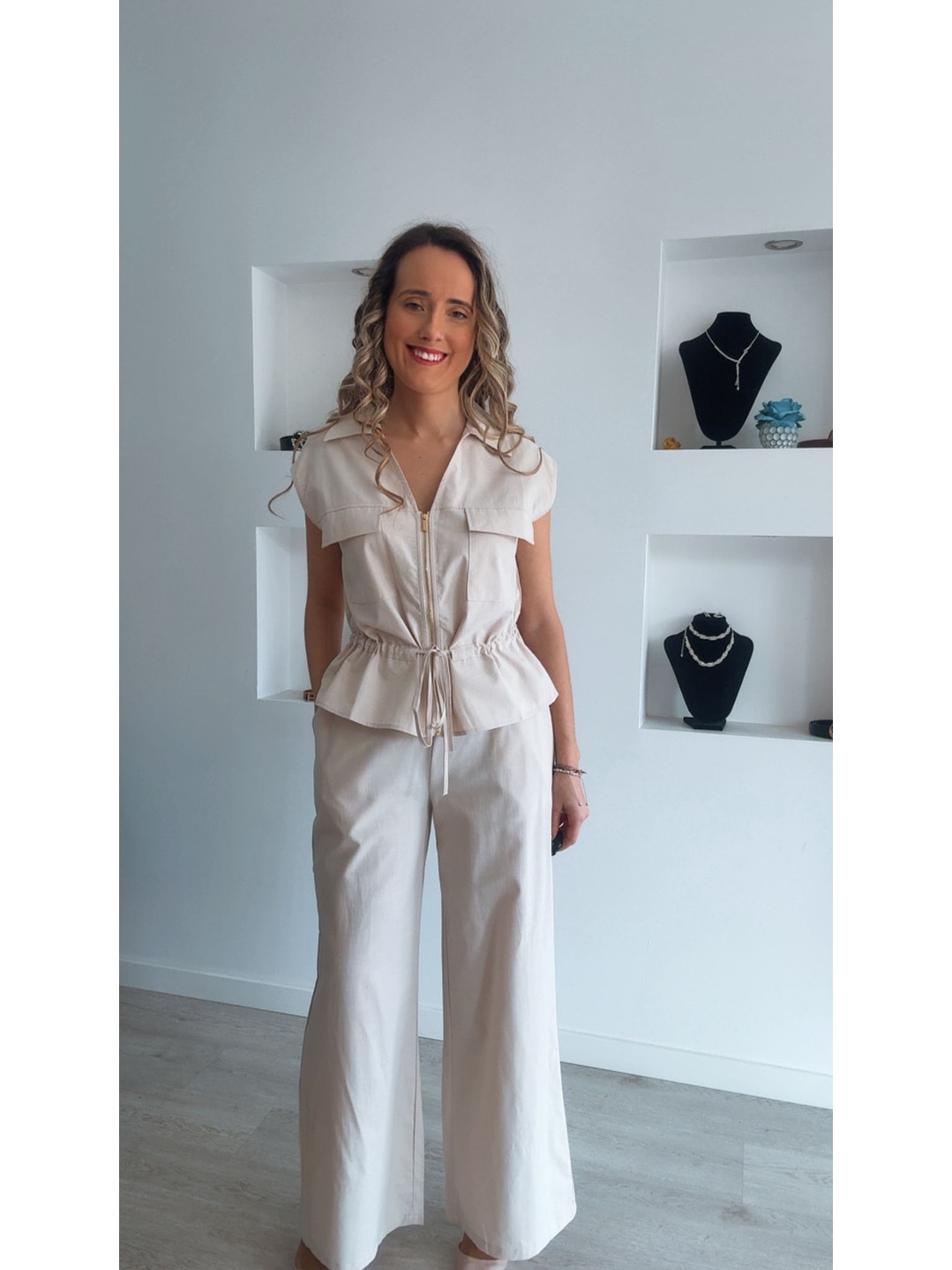 Conjunto em linho ajustável na cinta 1