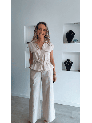 Conjunto em linho ajustável na cinta