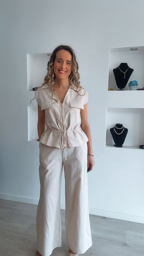 Conjunto em linho ajustável na cinta