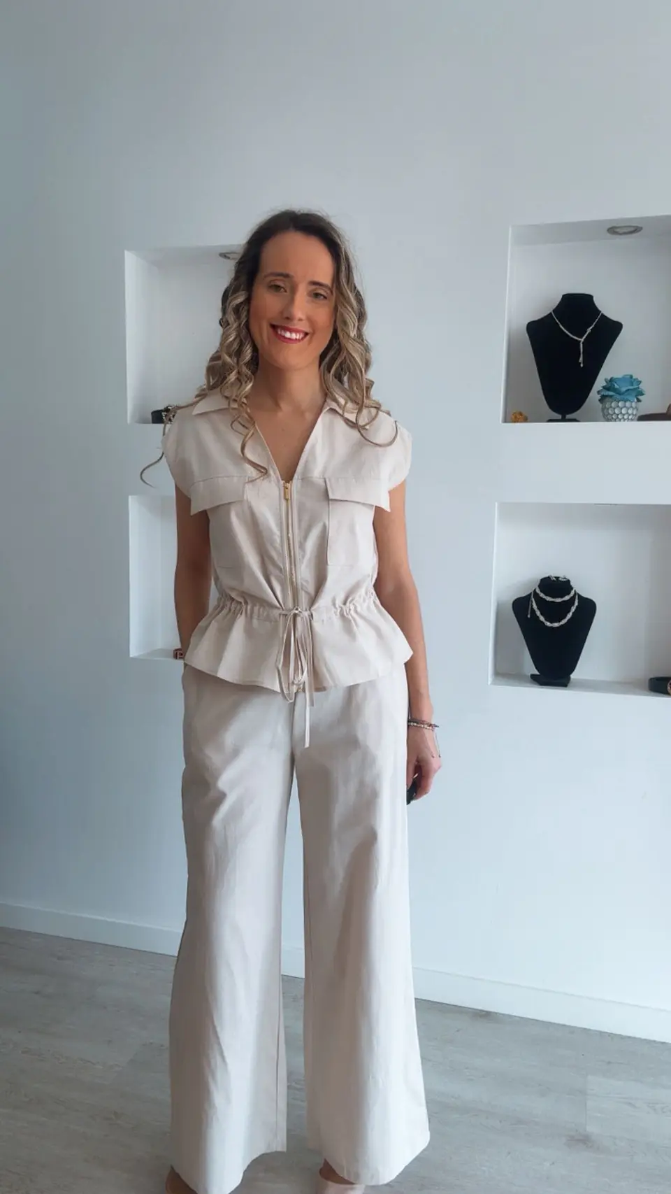 Conjunto em linho ajustável na cinta 1