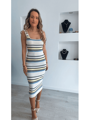 Vestido midi de malha com riscas - TU