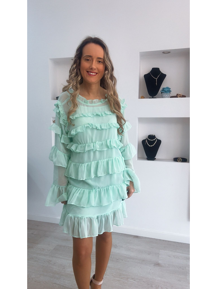 Vestido com folhos de manga comprida 5