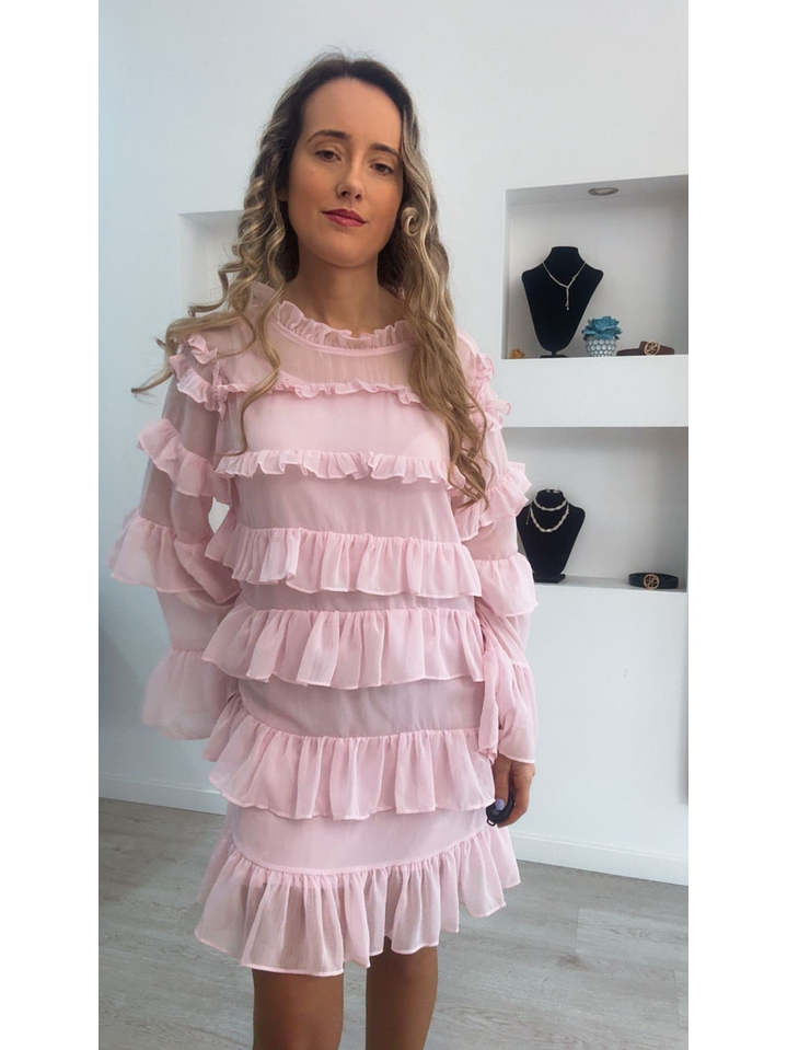 Vestido com folhos de manga comprida 3