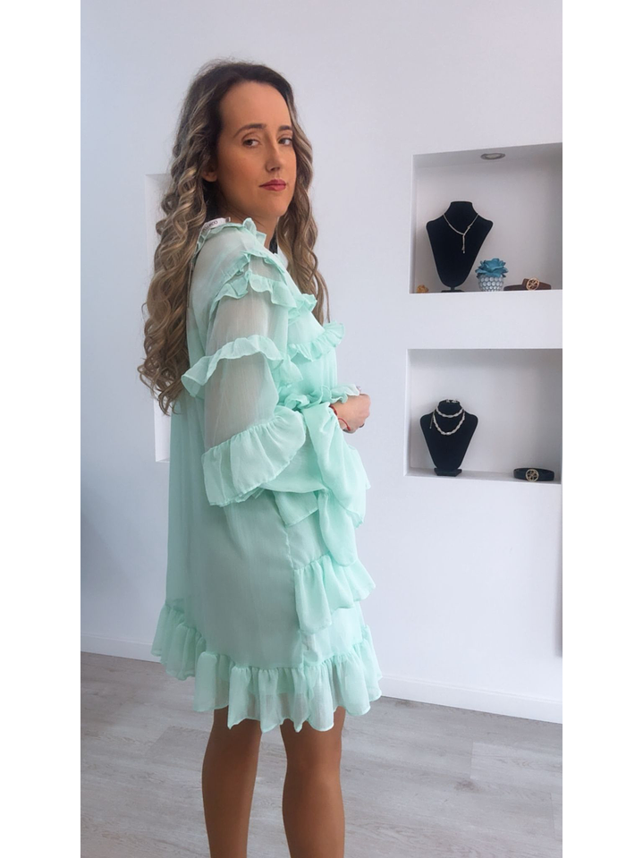 Vestido com folhos de manga comprida 6